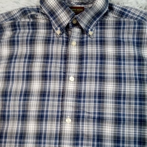 Thomas Dean Performance Mens Shirt Blue M Button Up Plaid Preppy Casual - Picture 4 of 10